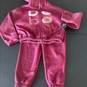 Bebe Burgundy Kids Tracksuit with Embroidered Logo